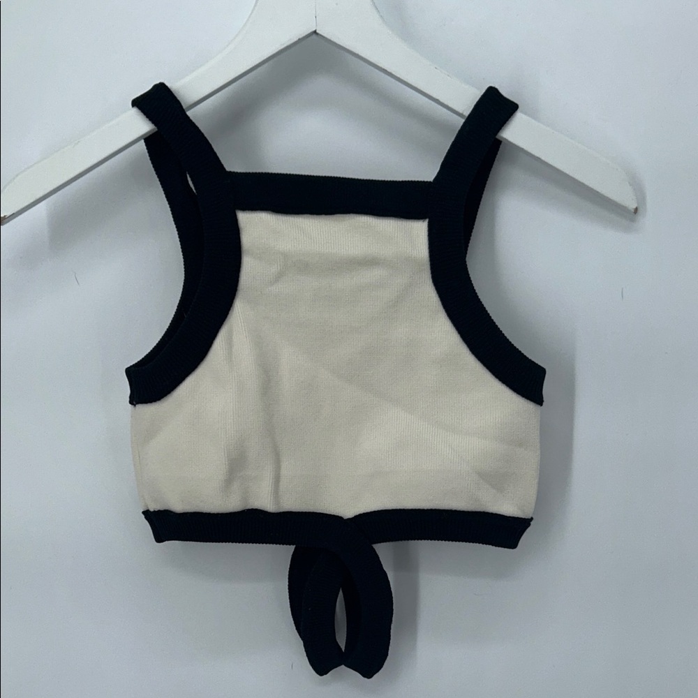 Bershka Cream and Black Knit Top Strappy Cut-Out Top Contrast Straps Sz M - Picture 3 of 7